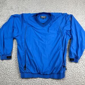 Mizuno Pullover Warm Up Mens Large Blue Wind Breaker V-Neck Cage Jacket